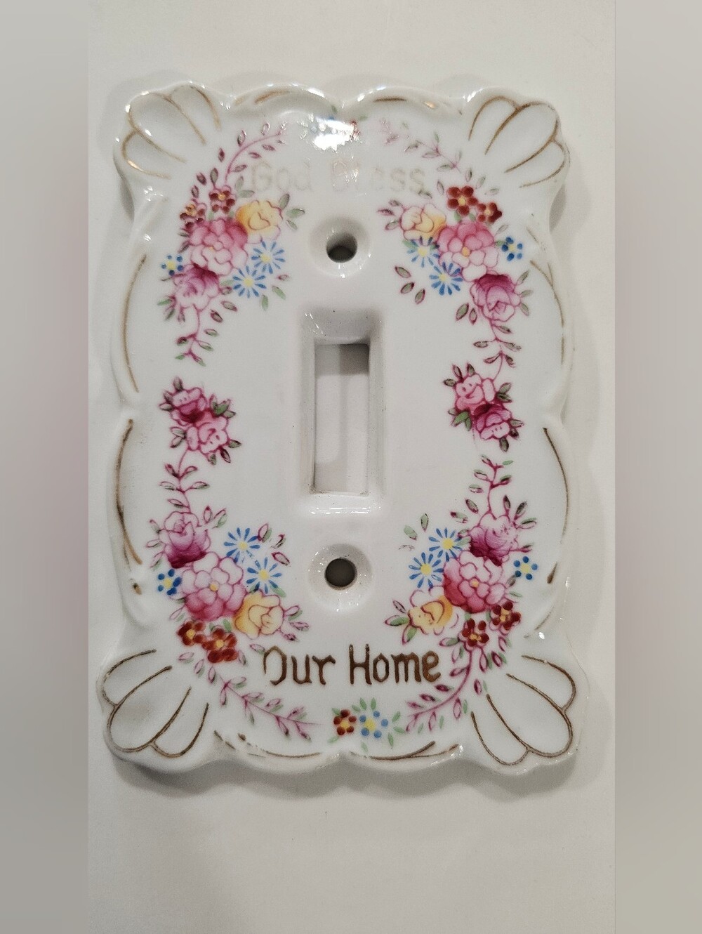 Floral Porcelain Light Switch Cover - Pink-antique